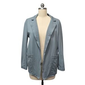 Athleta Blue Knit Blazer Jacket Women Size 8 Open Front Pockets
